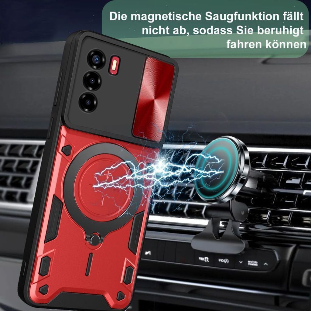 Outdoor Panzer Hülle für ZTE Handyhülle mit Slide Kameraschutz Ringhalter Bumper Blade A73 4G / V50 Smart Rot