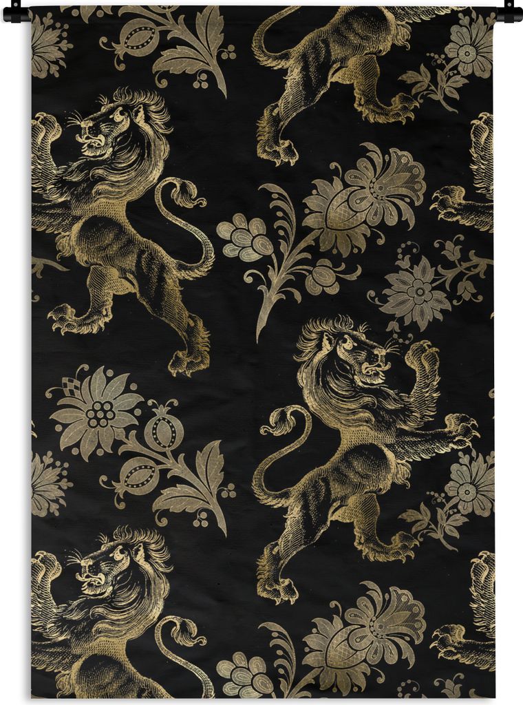 MuchoWow Wandteppich Wandbehang Muster - Löwe - Gold - Schwarz 120x180 cm Tapisserie Dekoration Wandtuch - Schlafzimmer - Dekorationen für das ...
