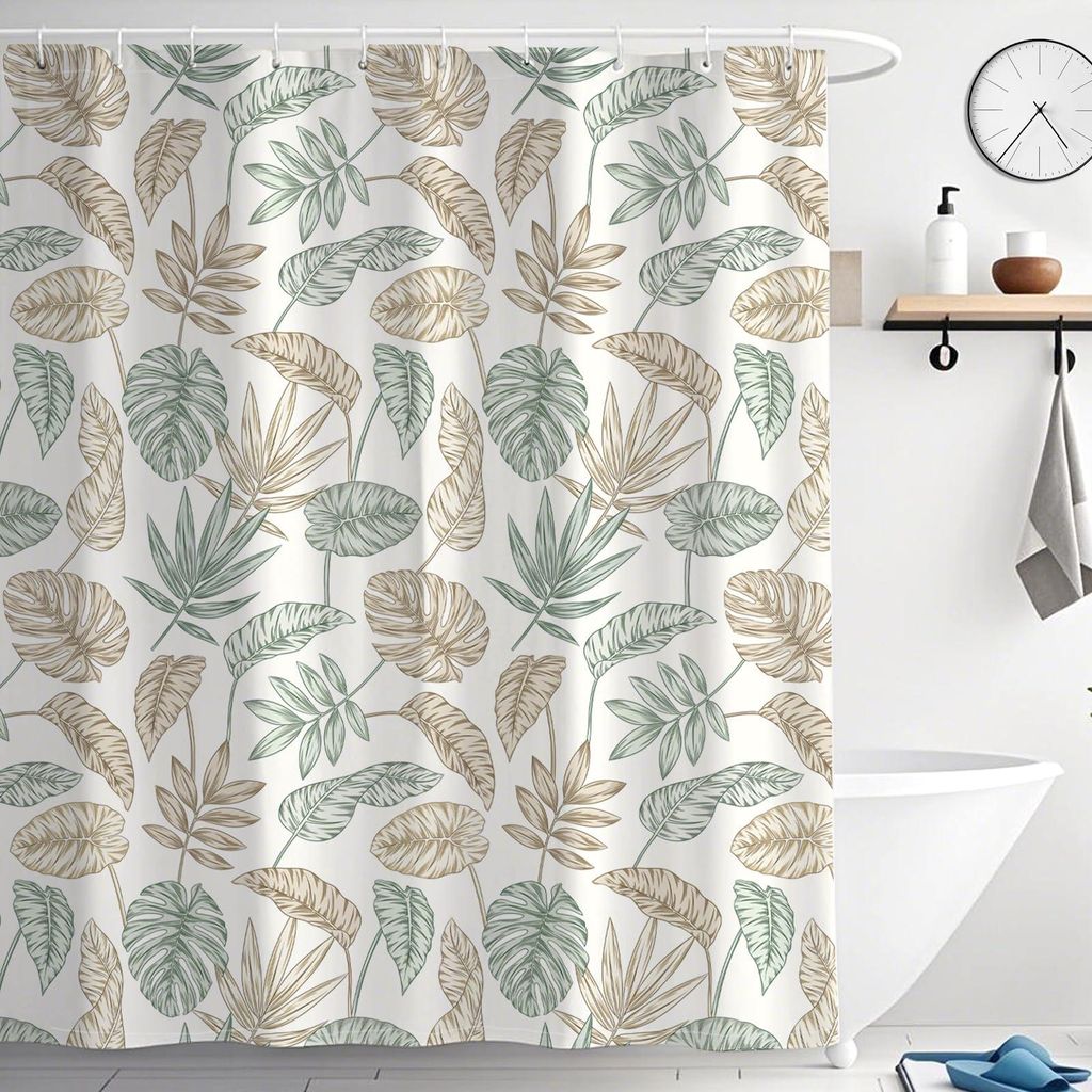 Duschvorhang 200 x 200 cm, grüner Stoff, Polyester, schimmelresistent, wasserdicht, waschbar, beschwerter Saum, mit Ösen und 12 Duschvorhangringe...