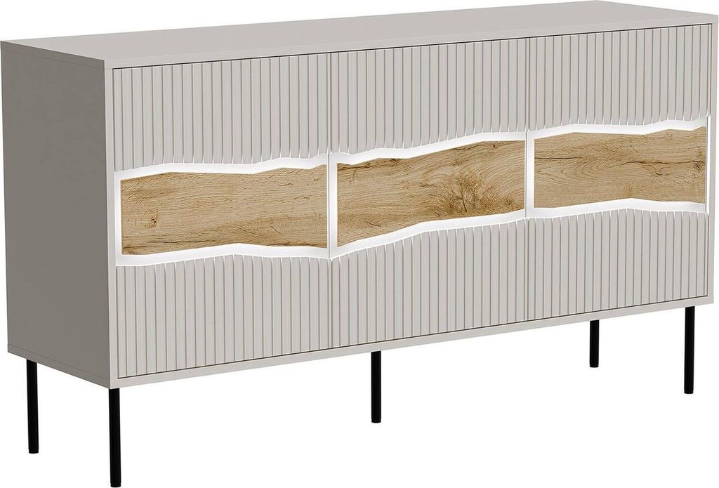 Dmora Kommode Saliceto 143,5x40x80h cm Beige, ein Regal, 4 Fächer