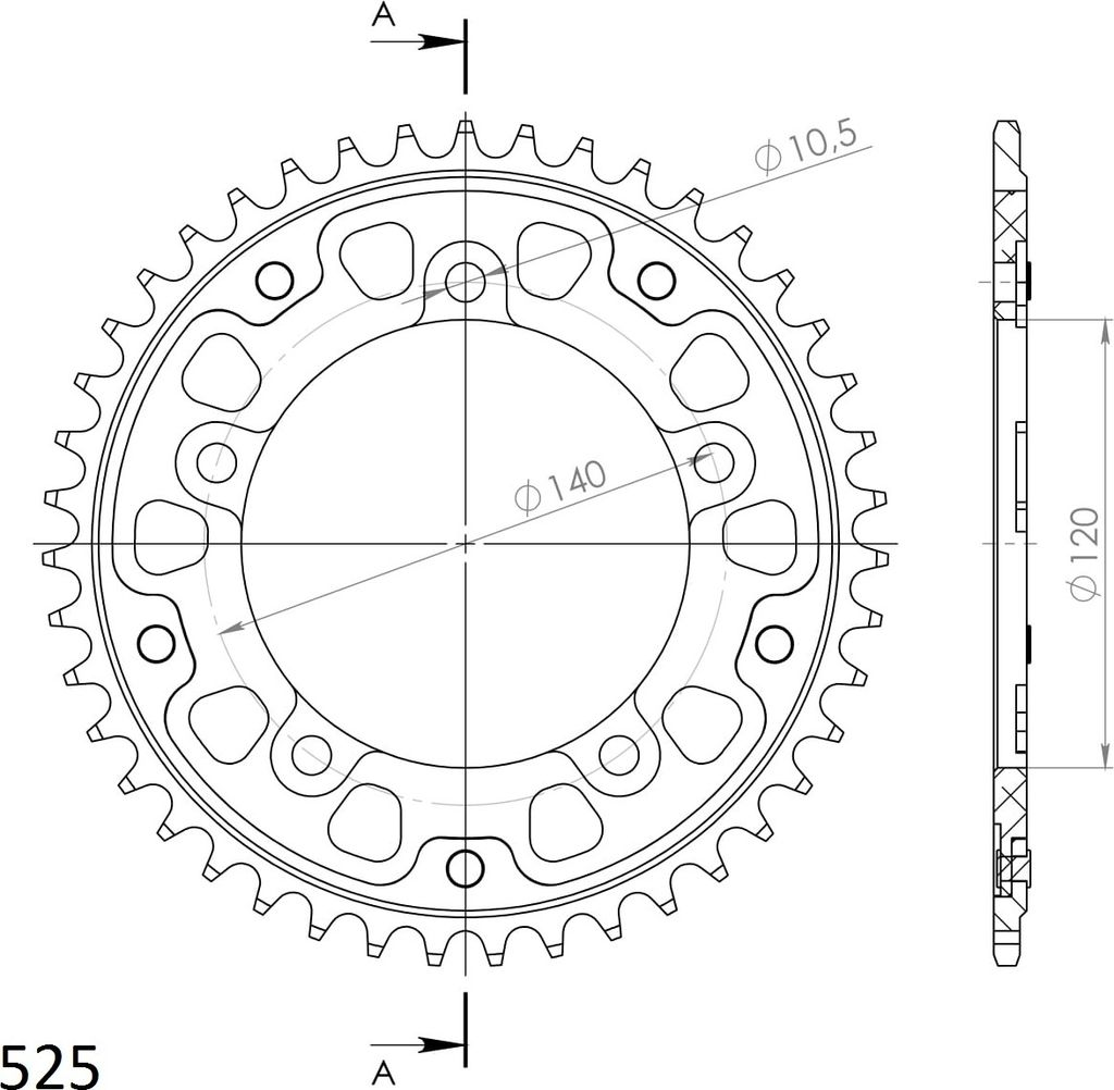 Stealth-Kettenrad Supersprox 525 - 42Z (rot) RST-1792:42-RED|ID 120,0 LK 140,0 5-Loch