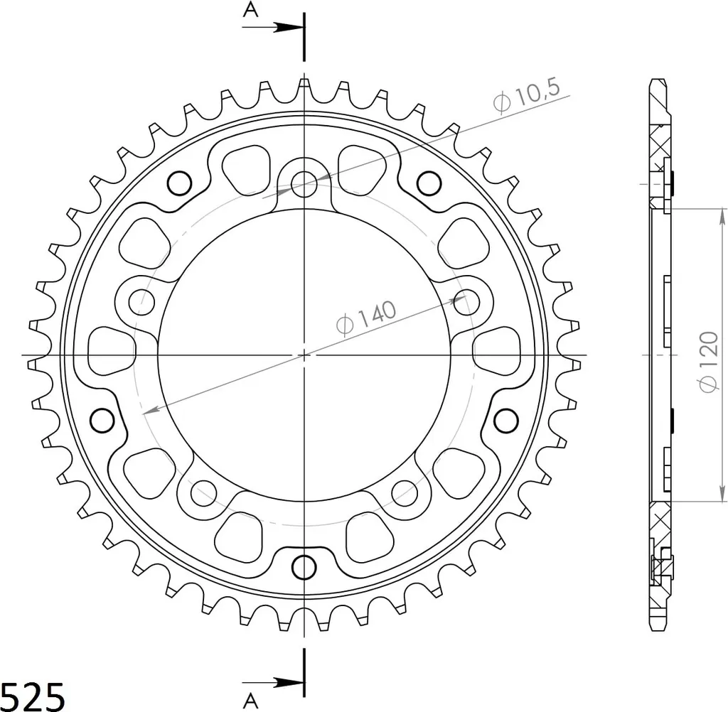 Couronne Supersprox Stealth 525 42 Dents Or RST-1792:42-GLD Moto
