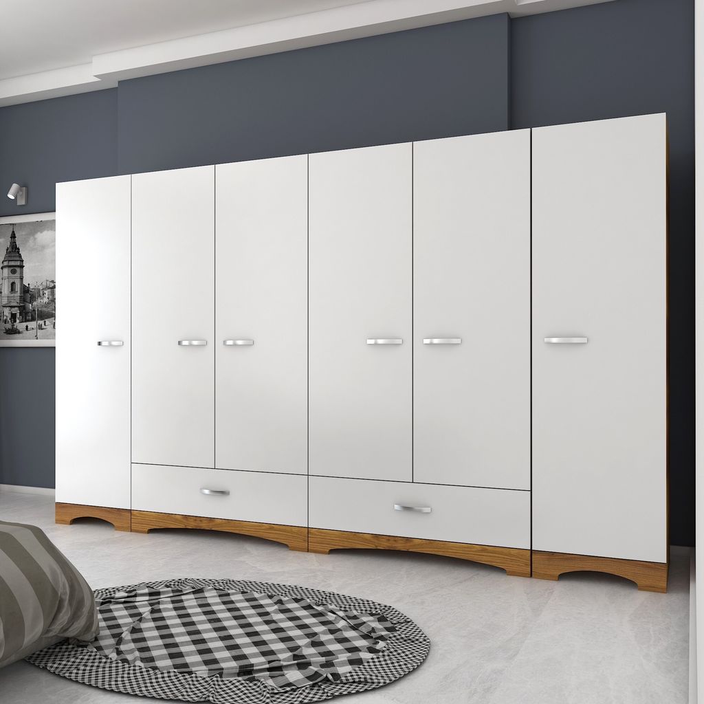 Skye Decor, F4 - 524, Kleiderschrank, Weiß, 100 % MELAMINBESCHICHTETE Spanplatte der Güteklasse E1, 243 x 47,6 x 181 cm