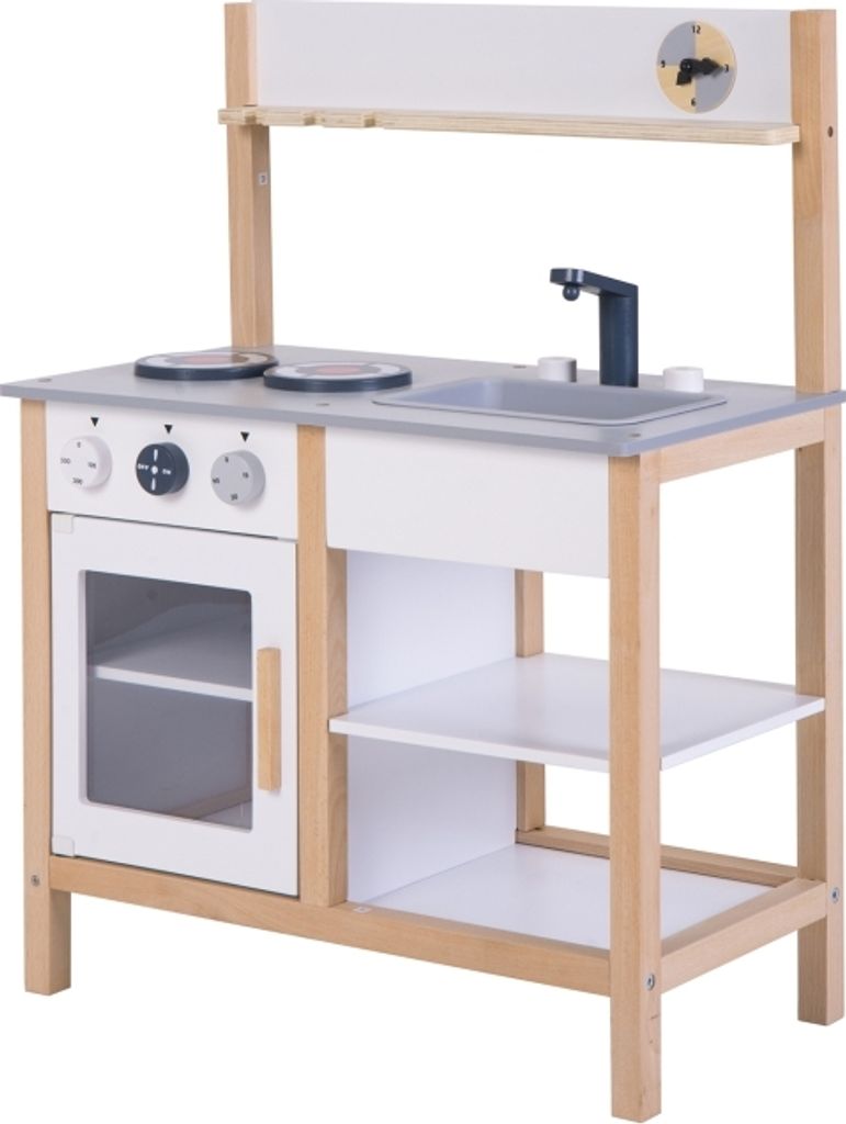(JPN Warehouse) Kinder Mini Küche Spielzeug Wooden Locker mit Waschbecken & Stoves & Ticking Clock & Magnetic Door(Grau)