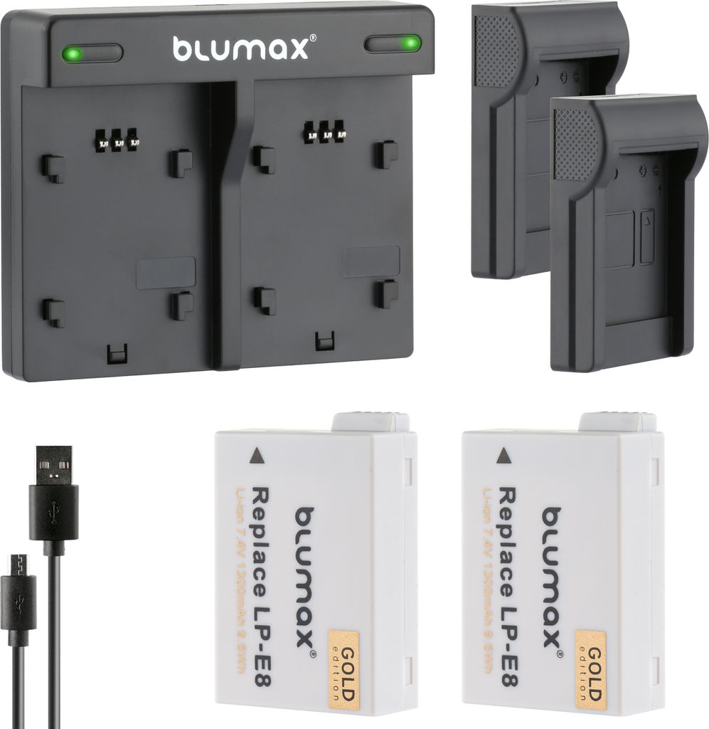 2x Akku + Lader für Canon EOS 550D, 600D, 650D, 700D - LP-E8 1260 mAh (7,2V)