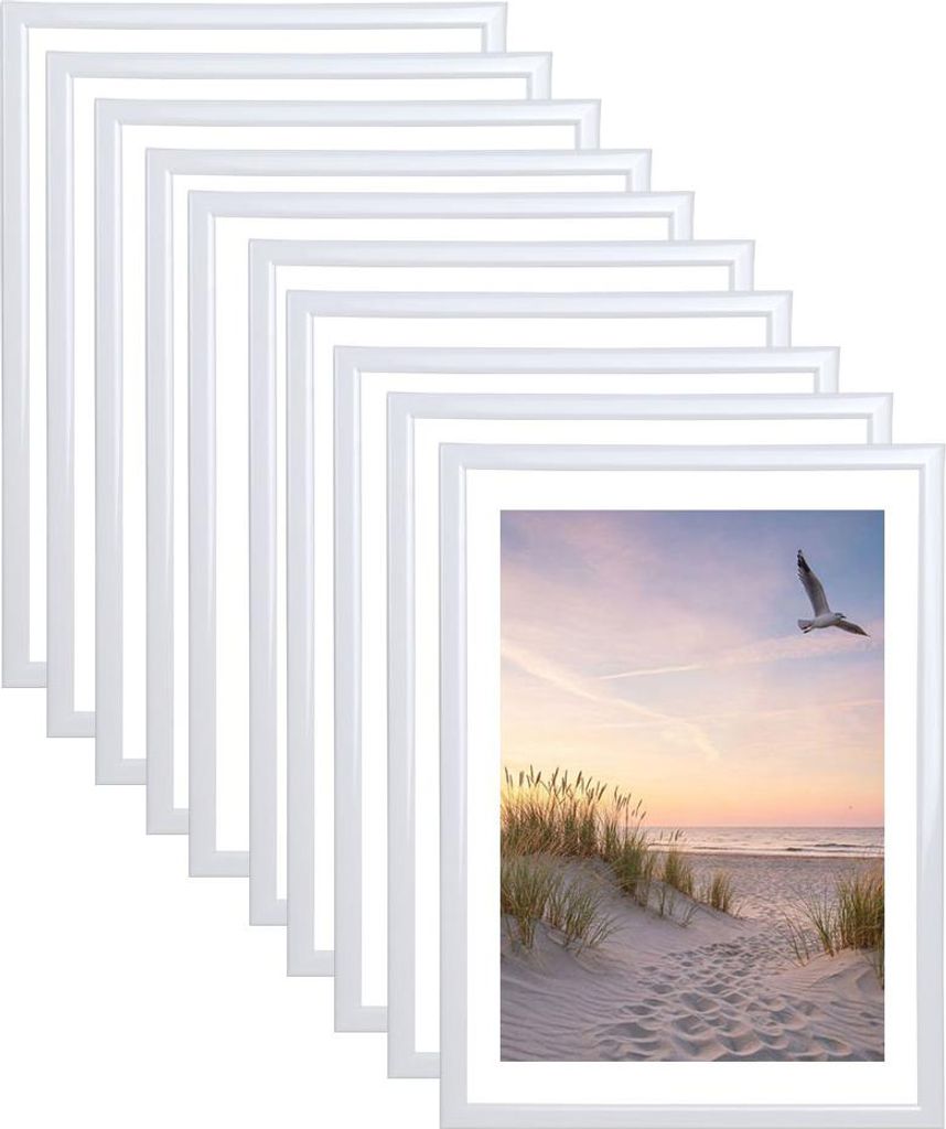 3er 5er 10er Set Bilderrahmen Fotorahmen aus Kunststoff Bilder Foto Posterrahmen Collage AC-6 Wanddeko - Farbe: 10er Pack Weiß | Format: 21x29,7 D...