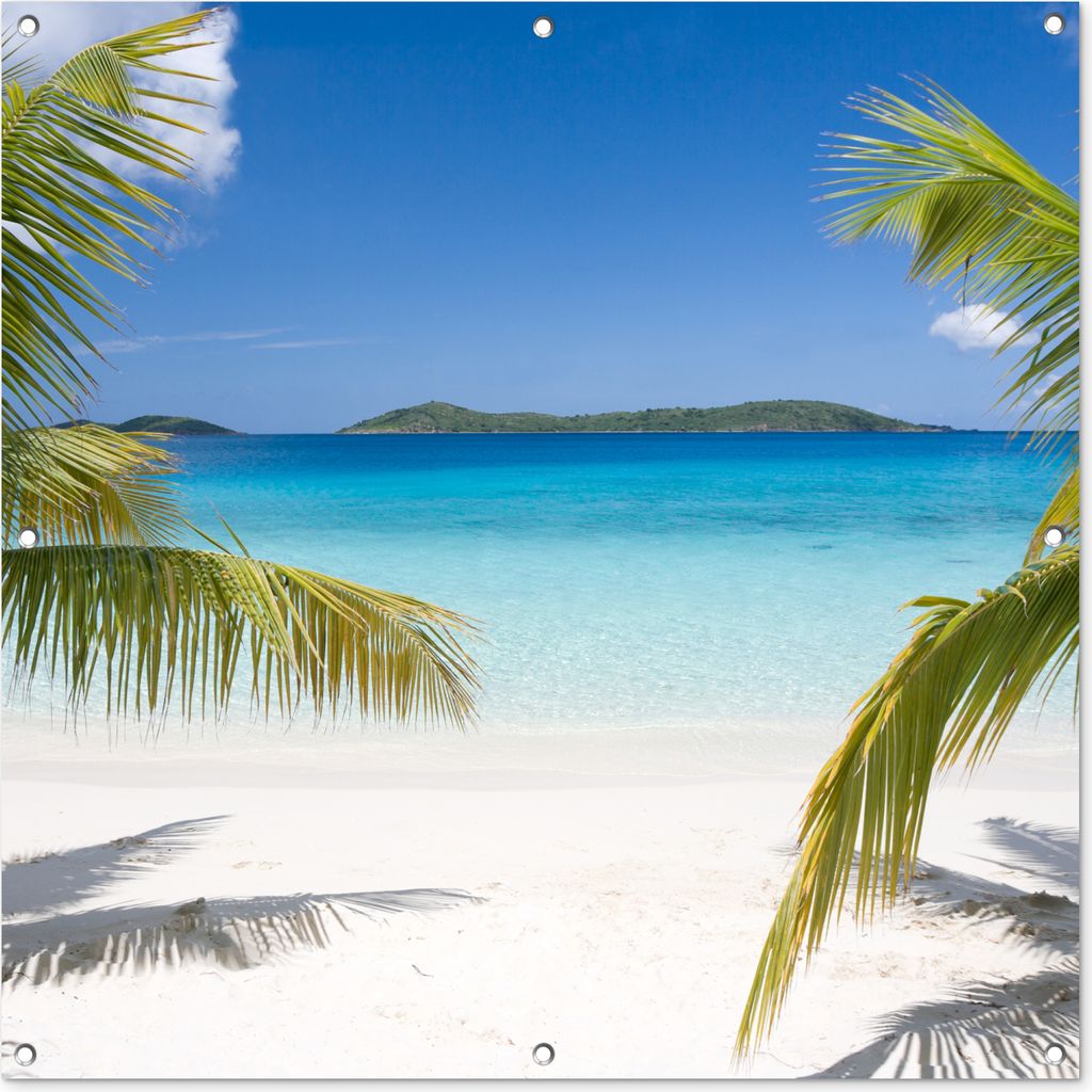 MuchoWow 100x100 cm Outdoor-Poster Gartendeko Sichtschutz Garten Poster für den Garten Tropische Palmen am Strand