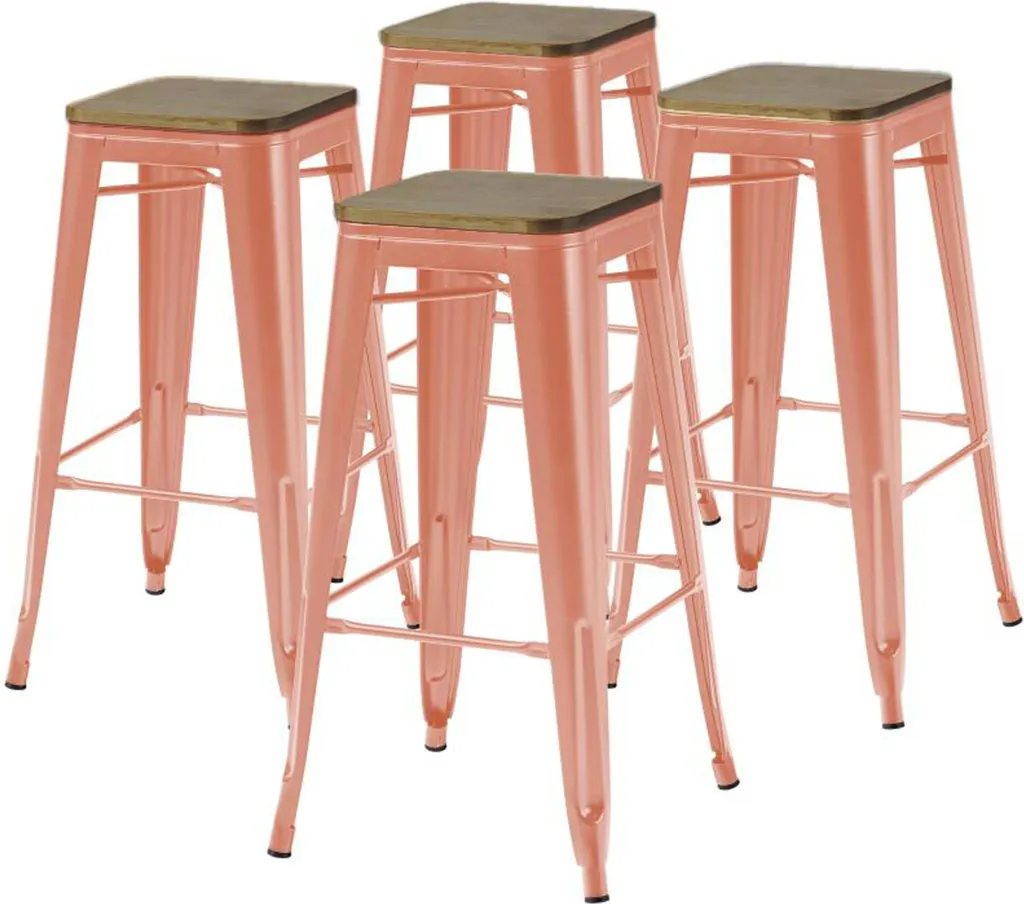 Lot de 4 tabourets de bar Indus Oviala en métal terracotta et bois