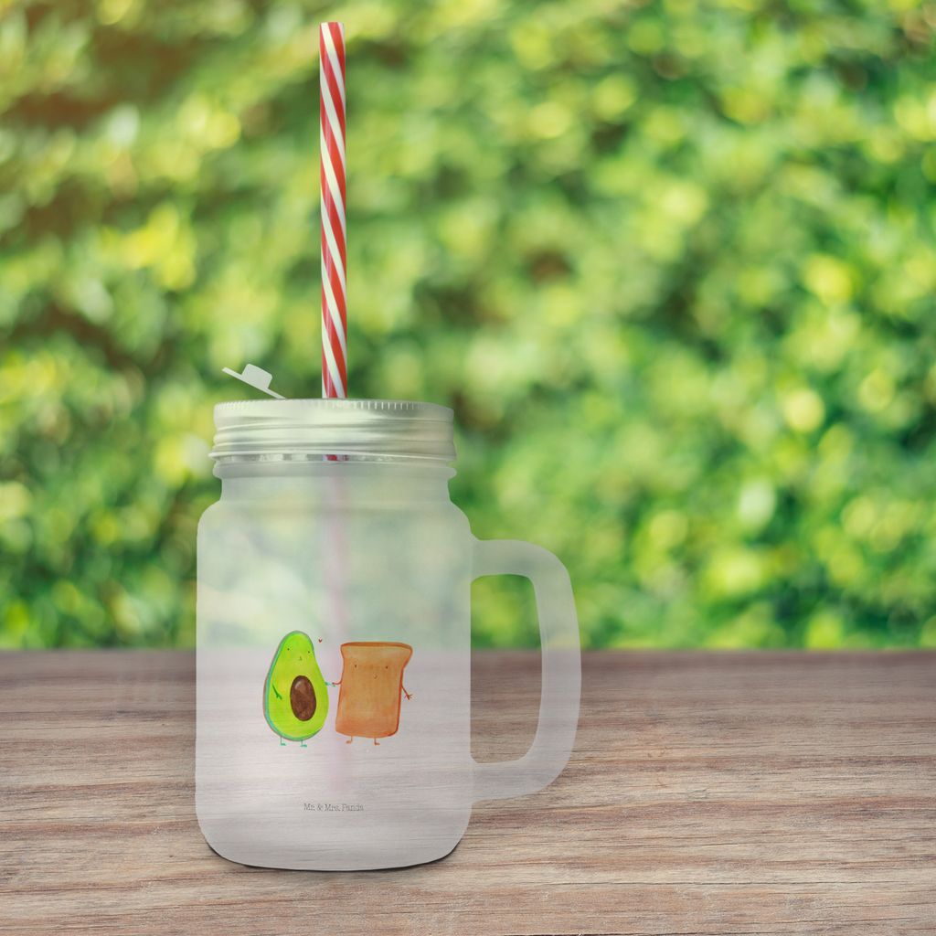 Mr. & Mrs. Panda Glas Avocado Toast - Transparent - Geschenk, Trinkgefäß, Hochzeit, Liebe, Becher mit Strohhalm, Freund, Eiskaffee, Hochzeitsgesc...