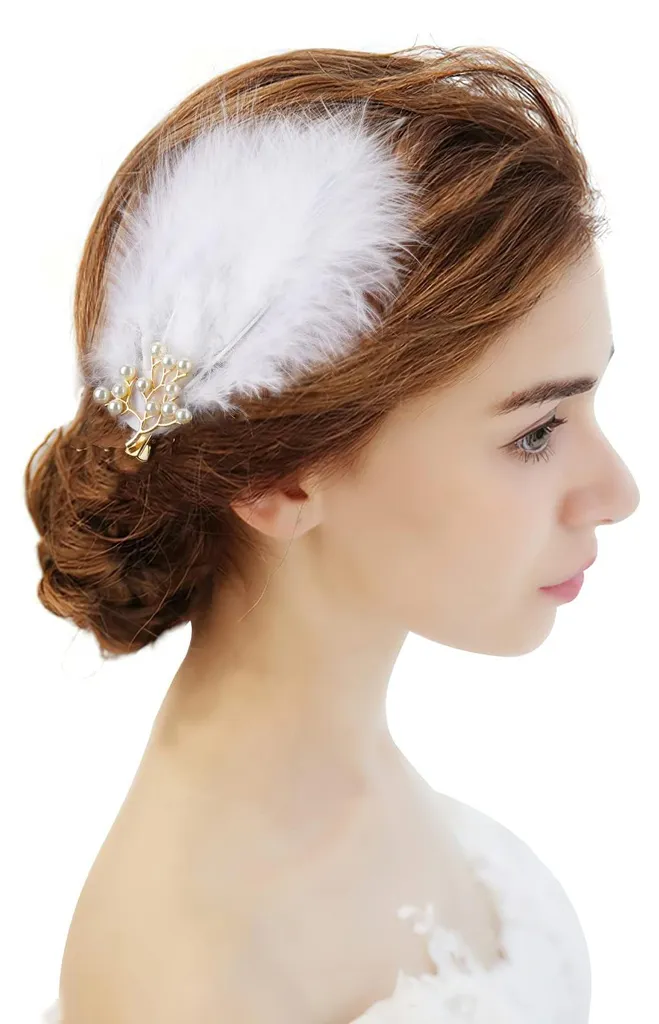 Barrettes élégantes avec plumes et perles faites main pour femmes chic