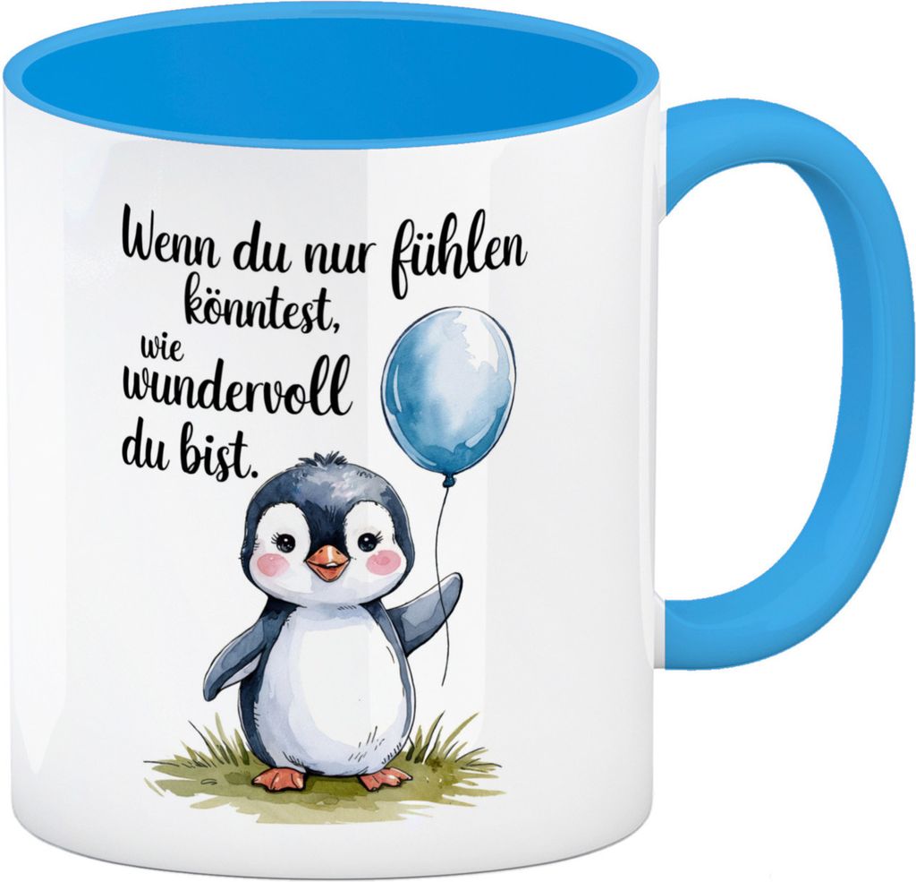 Pinguin mit Ballon - Wundervoll - Kaffeebecher in hellblau