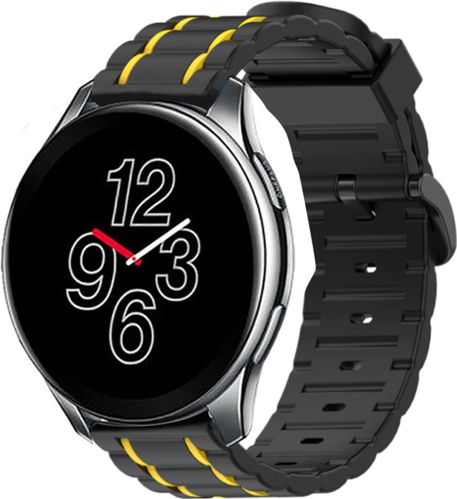 Strap-it OnePlus Watch Sportschnallenarmband (Schwarz/Gelb)
