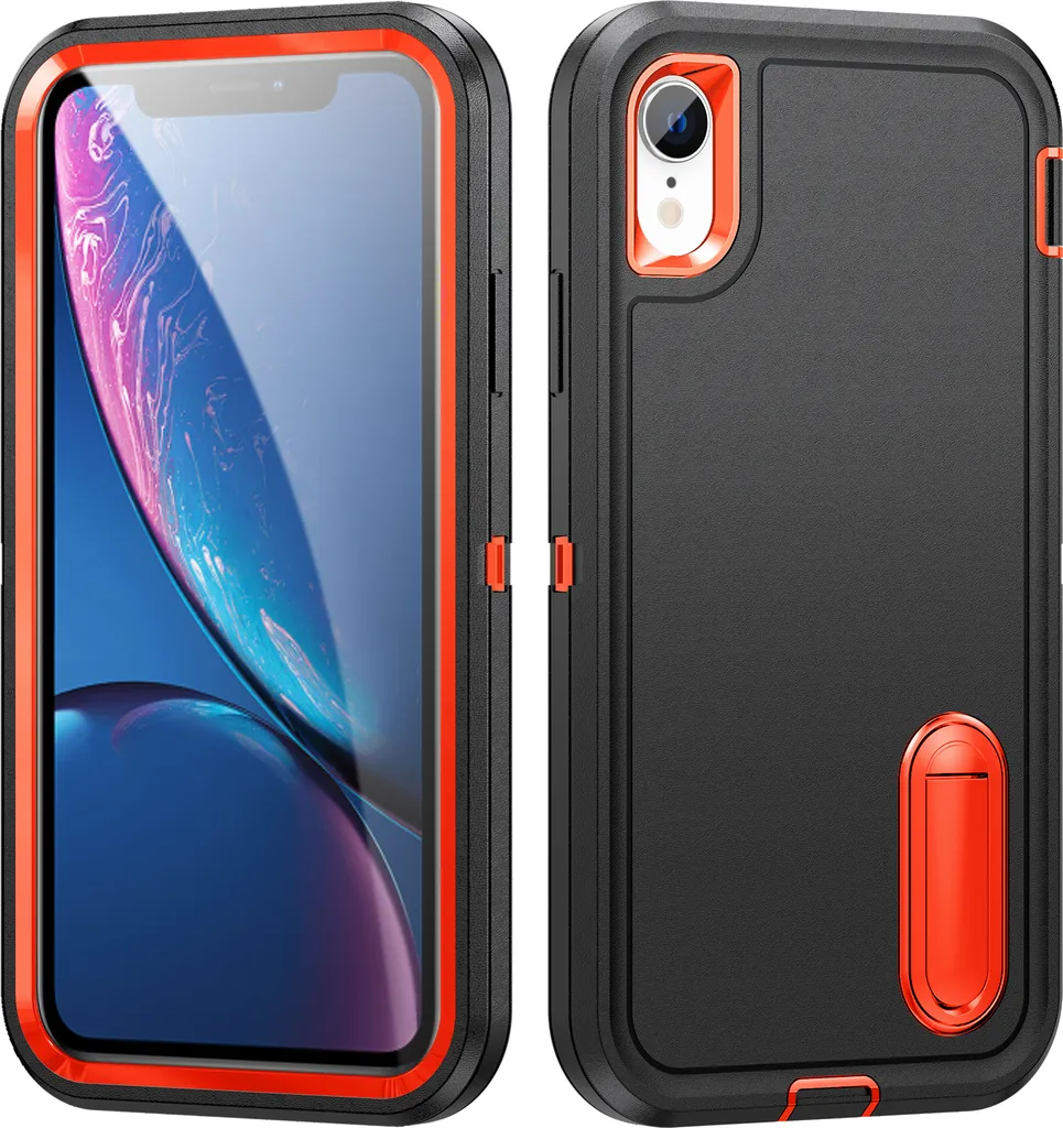 Custodia iPhone XR con Stand - Protezione 3 Strati Shockproof Arancio