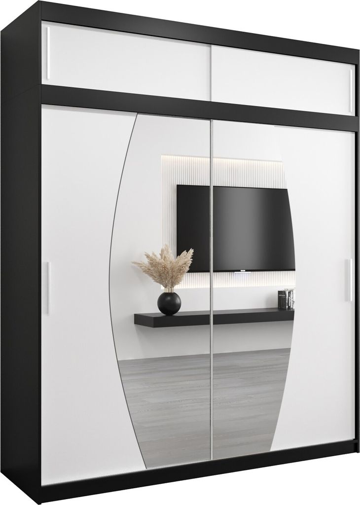 Kleiderschrank, Schiebetürenschrank Schlafzimmer, Schrank mit Spiegel ELYPSE 200 mit Aufsatz, Höhe 240 cm