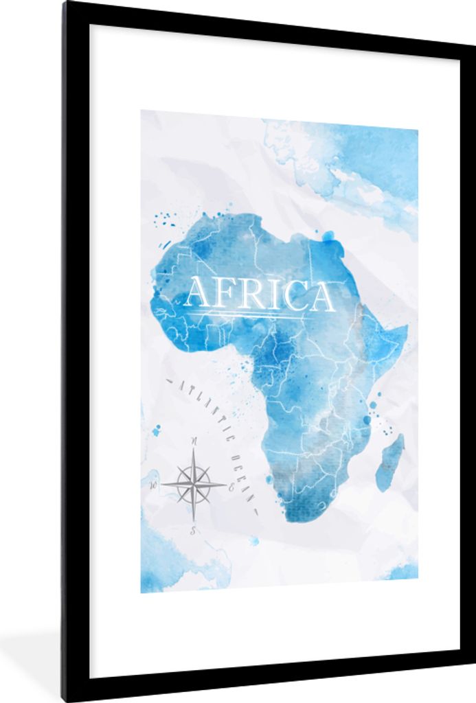 MuchoWow MuchoWow Gerahmtes Poster Karten - Afrika - Aquarell 60x90 cm - Poster mit zchwarzem Bilderrahmen - Dekoration - Wandposter Wohnzimmer...