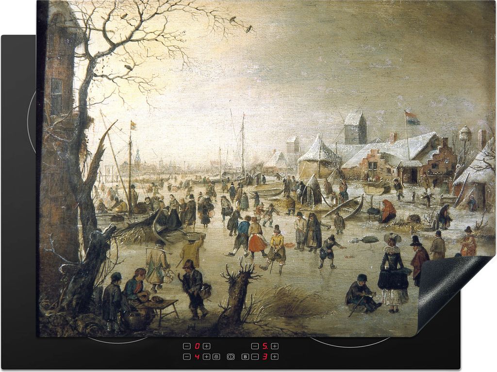 KitchenYeah Herdabdeckplatte Winterlandschaft mit Schlittschuhläufern - Gemälde von Hendrick Avercamp , 71x52cm, Küche Deko, Glaskeramikkochfe...