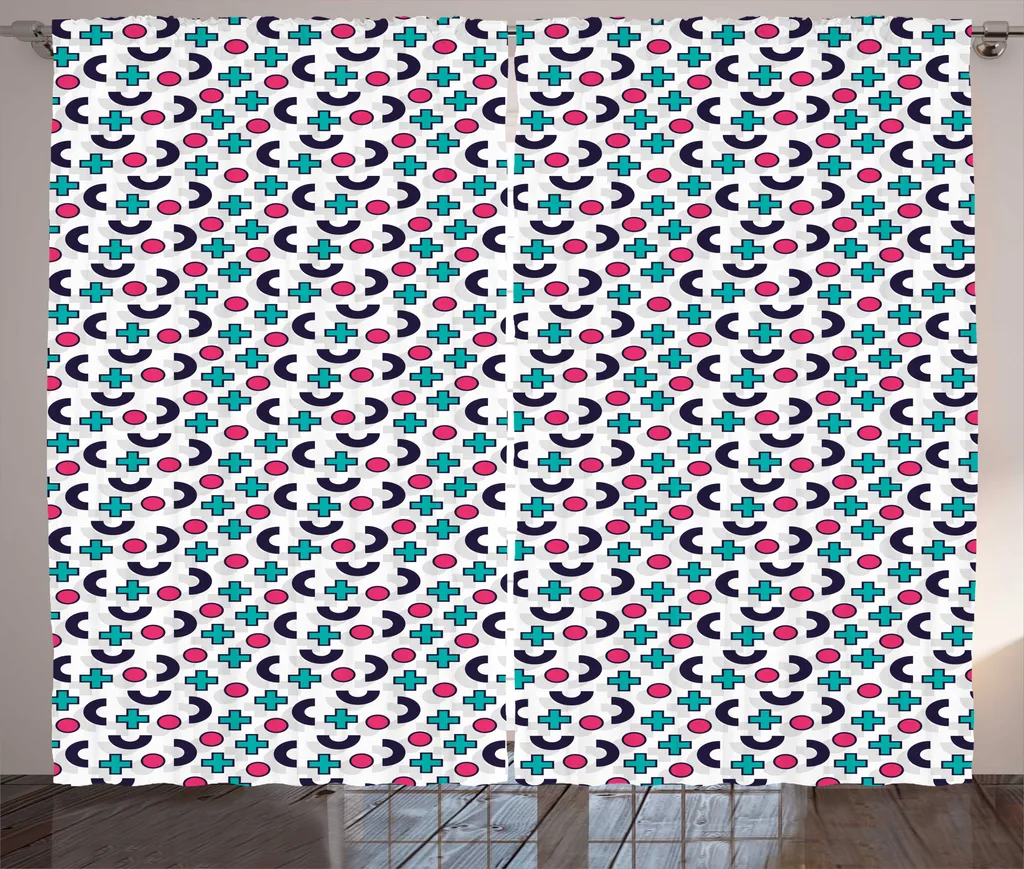 Paire de Rideaux de Salon Universels à Motif Géométrique Indigo Pâle