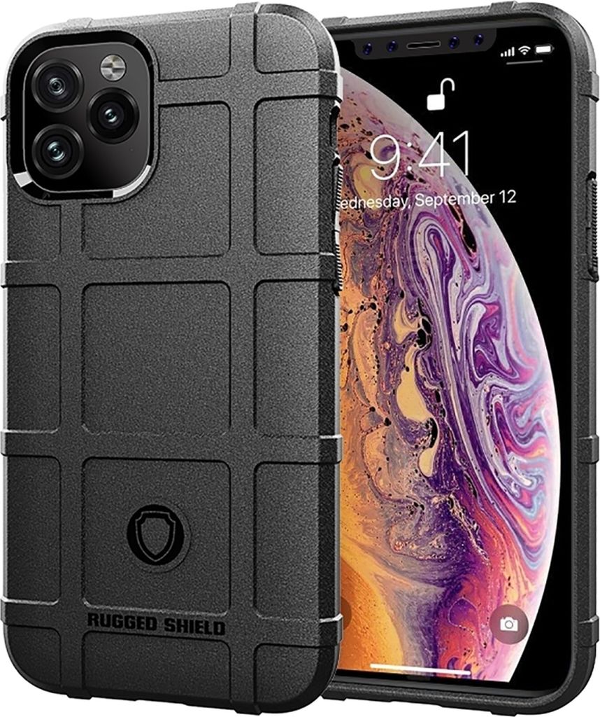 Mobigear Rugged Shield iPhone 12 Pro Hülle Flexibles TPU Backcover Stoßfest - Schwarz