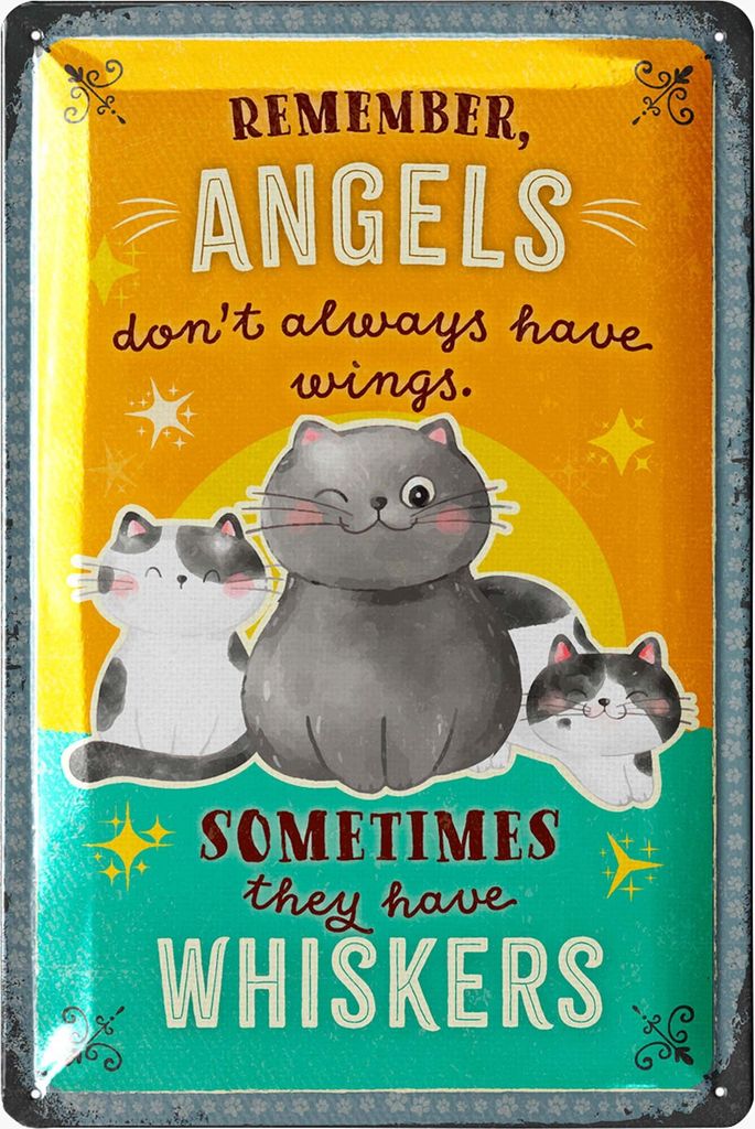 Retro Blechschild Katzen Deko, Schild Katze Angels don't always have Whiskers, Deko Katze, Katzen Deko Geburtstag, Katze Deko, 20x30cm