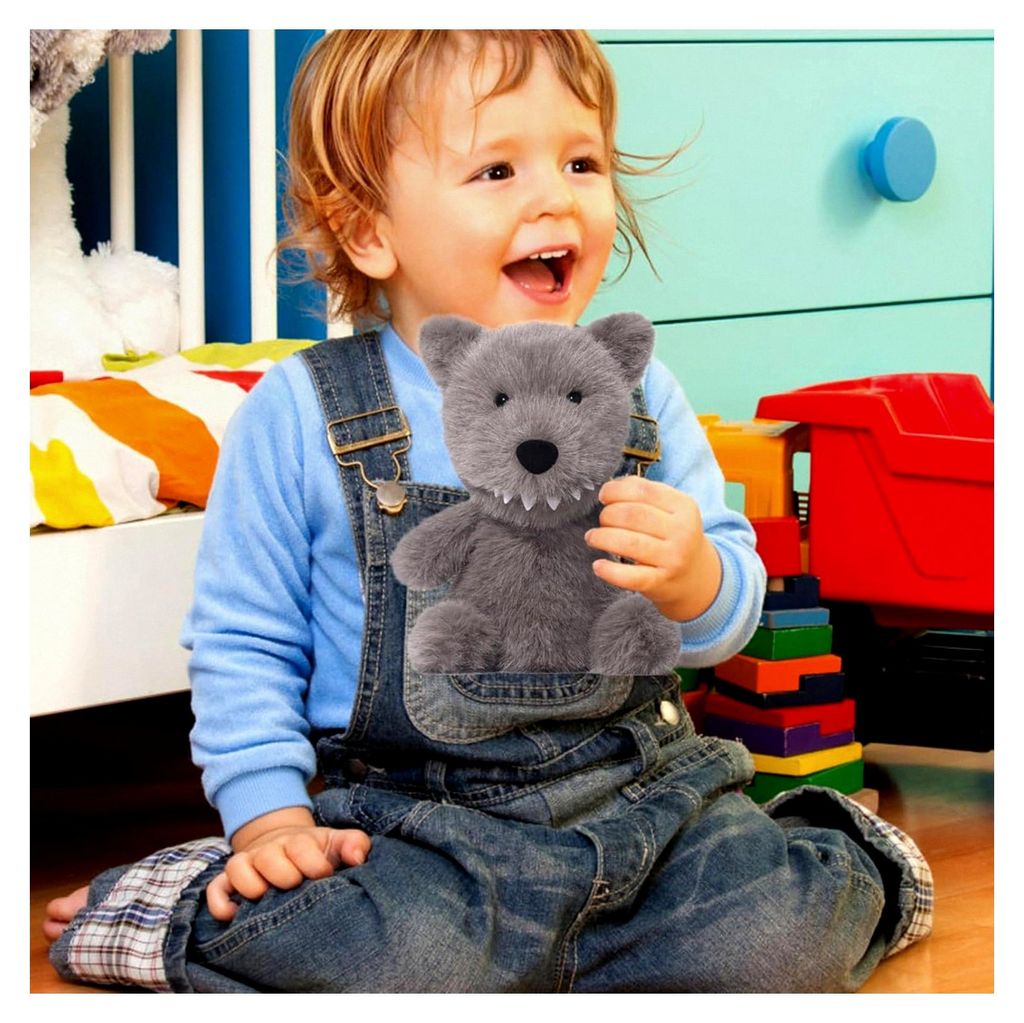Wolf Plüschtier, 25 cm | Kissen aus Plüsch, hypoallergen, sammelbar, niedlich für Komfort, Spiel und Dekoration, ideal für Schlafzimmer, Mädch...