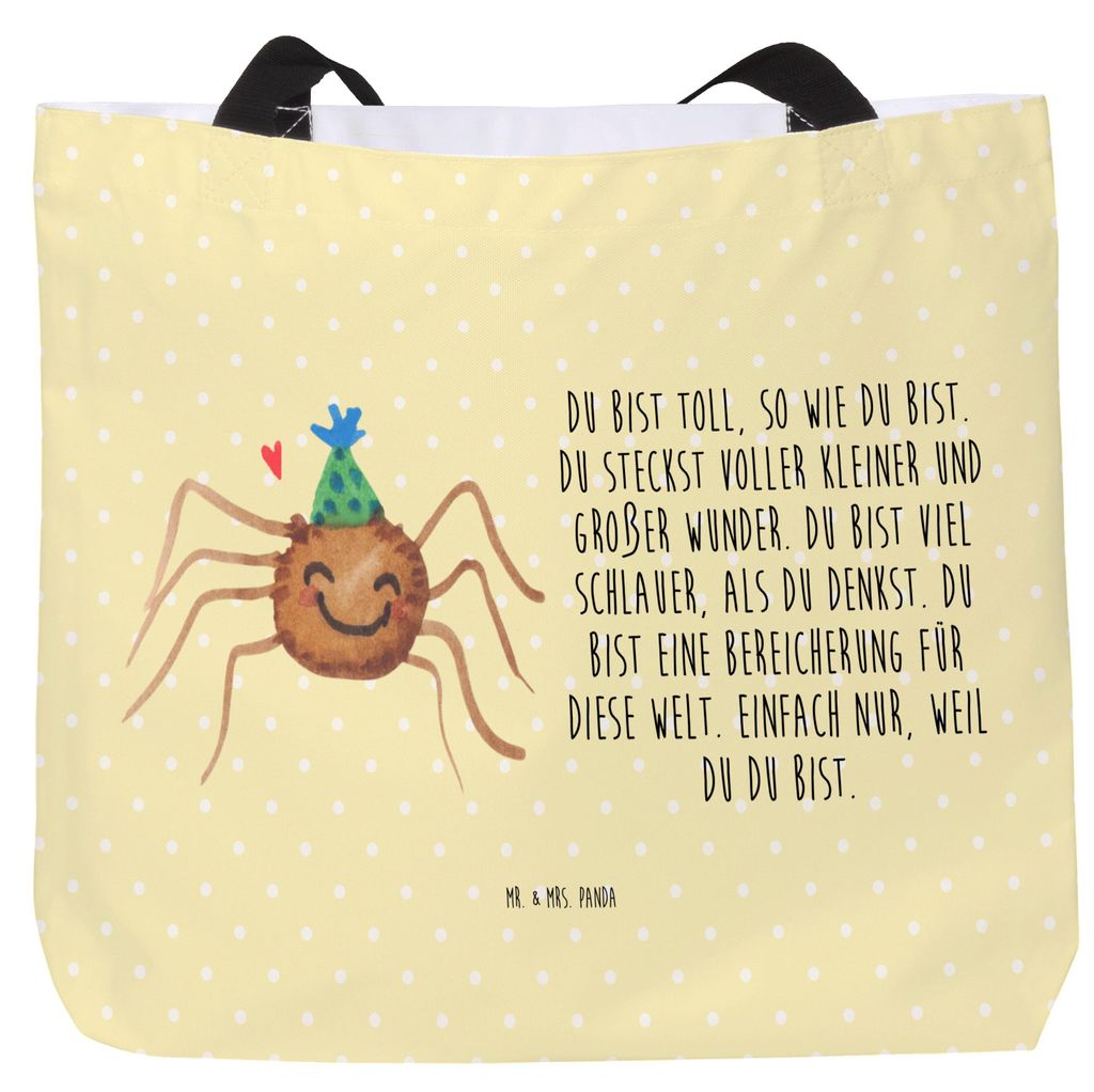 Mr. & Mrs. Panda Reisetasche Spinne Agathe Party - Gelb Pastell - Geschenk, Tasche, Beutel, Schultasche, Strandtasche, Selbstliebe, Glück, Wunder,...