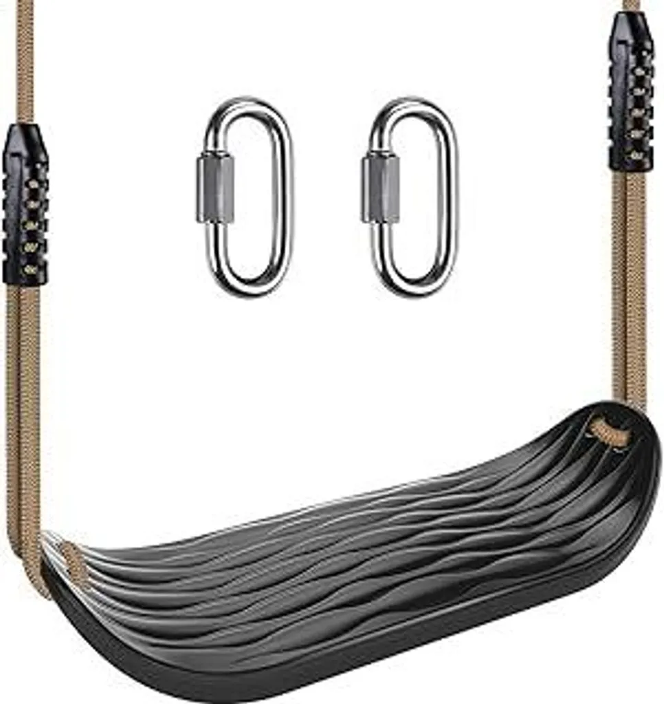 SELEWARE Sedile Altalena Nero Robusto con Corda 2m e Moschettoni per Giardino