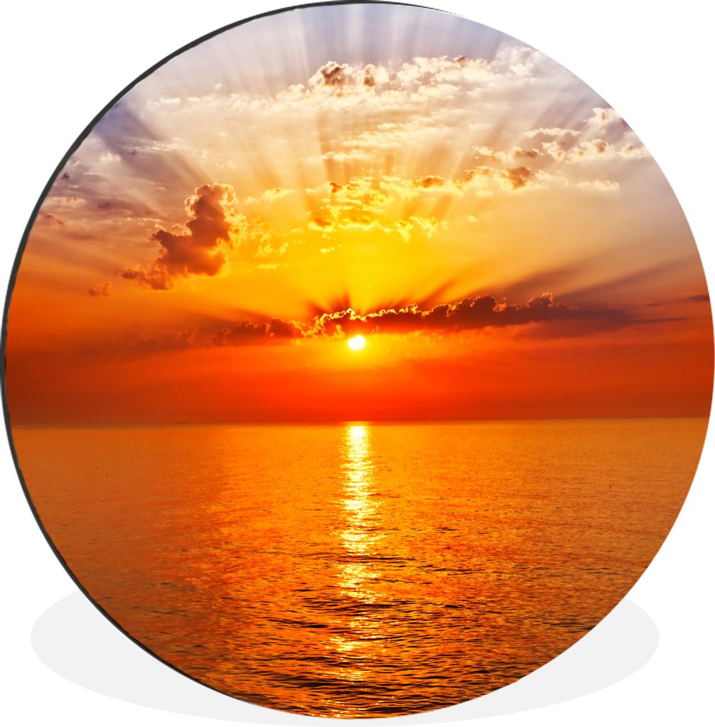 MuchoWow Aluminium Wandkreis Sonnenuntergang - Meer - Himmel - Orange - Horizont - Wasser Ø 30 cm Wanddeko Modern Wohnzimmer - Wand Bild - Wohnz...