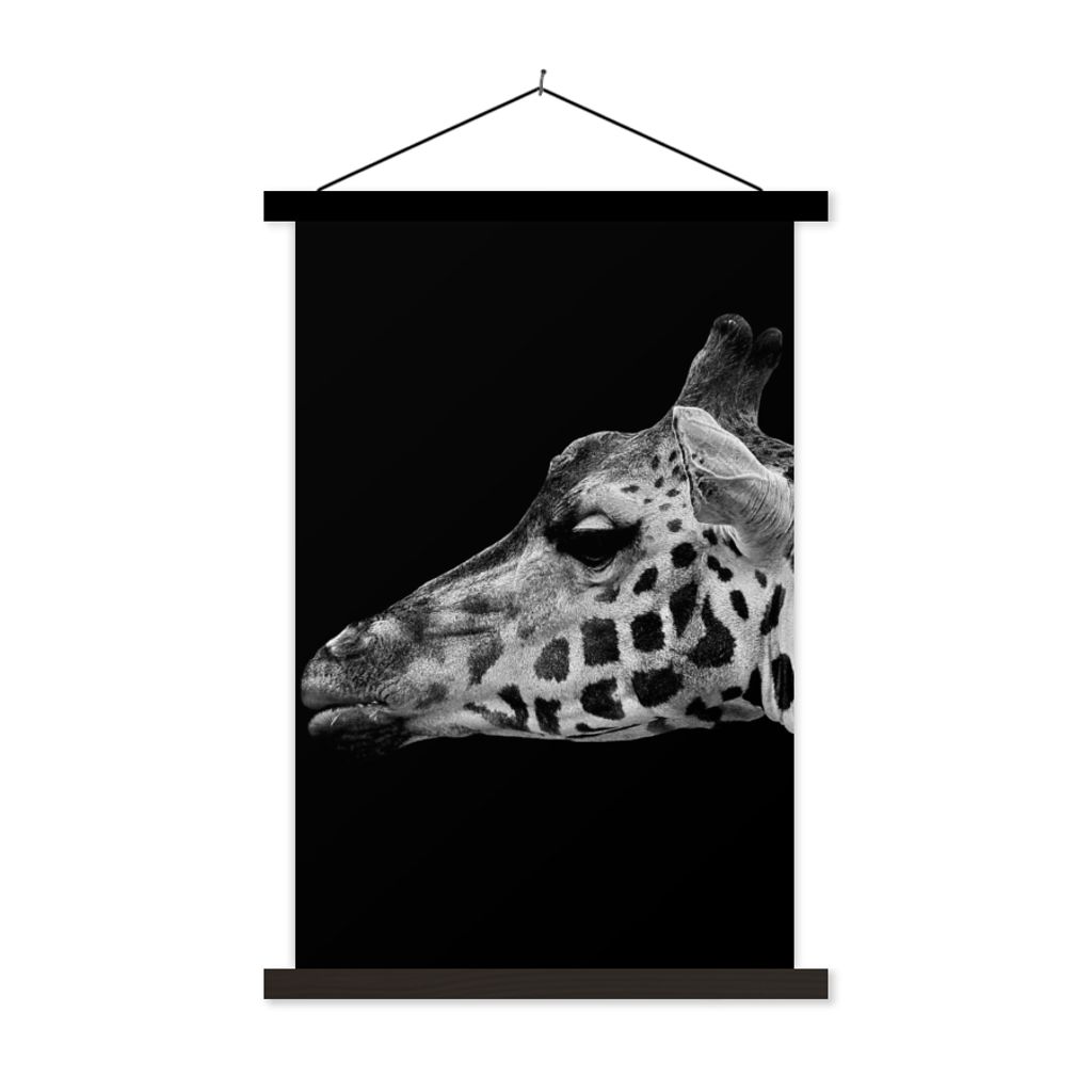 MuchoWow Textilposter Tiere - Giraffe - Schwarz - Weiß 60x90 cm mit schwarzem Rahmen - Poster Wohnzimmer