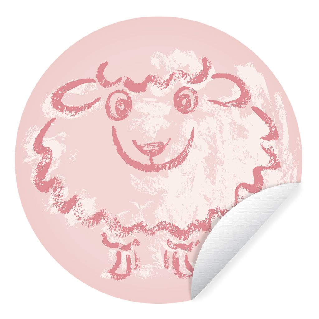 MuchoWow Runde Wandtattoo - Wandsticker Tapete Aufkleber Eine Illustration eines Schafes in Rosa Ø 100 cm Selbstklebend und Repositionierbar - W...