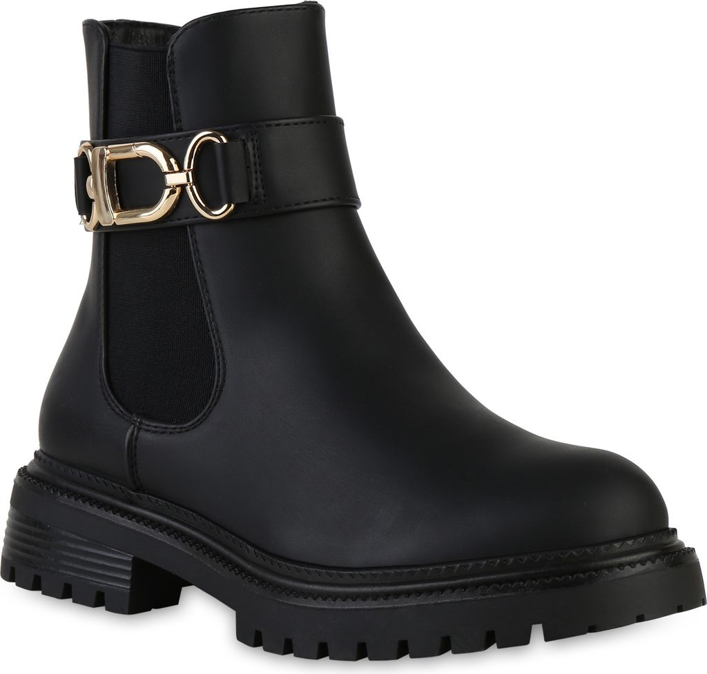 VAN HILL Damen Leicht Gefuttert Biker Boots Stiefelette Profil Sohle Schuhe 841324 Farbe Schwarz GroBe 39