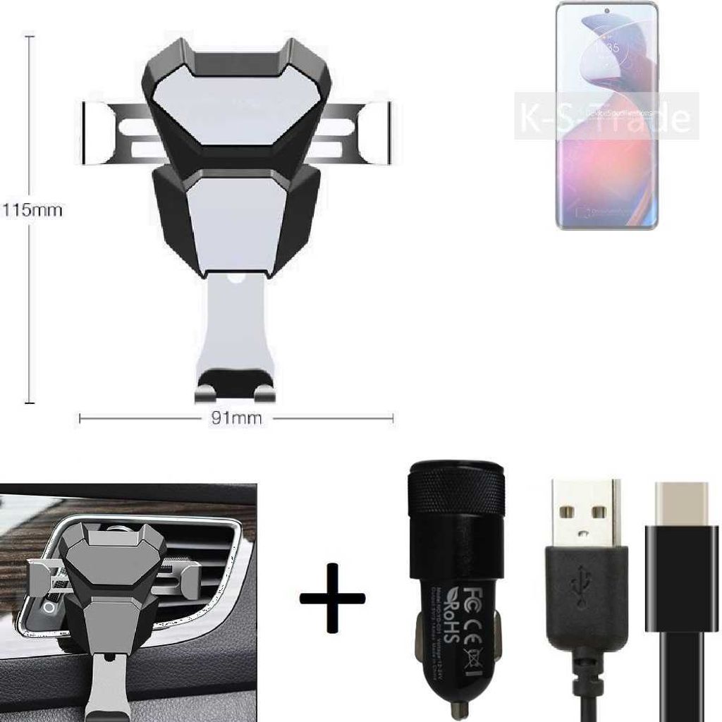 K-S-Trade Lüftungsschlitz Halterung kompatibel mit Motorola S30 Pro Lüftungshalterung Lüftungsgitter schwarz-silber Auto-Halterung Smartphone