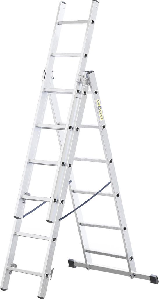 A silver-colored multi-purpose ladder is shown against a white background.