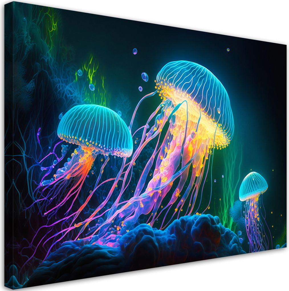 Leinwandbild Neon-Qualle unter Wasser 60x40 Feeby Bunt bild für die wand bereit zum aufhängen