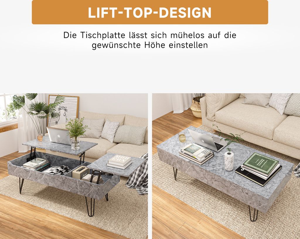 Wohnzimmer sold Tisch Couch Couchtisch Hochfahrbar Staufach Weiß *TOP