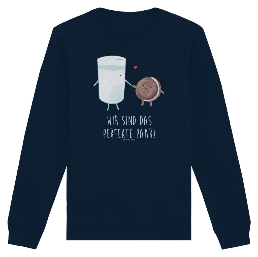 Mr. & Mrs. Panda Baumwoll Pullover Milch Keks Größe L - French Navy - Geschenk, Lustige Sprüche, Sweater, Kaffee, Kekse, Sweatshirt, Milk, Roman...