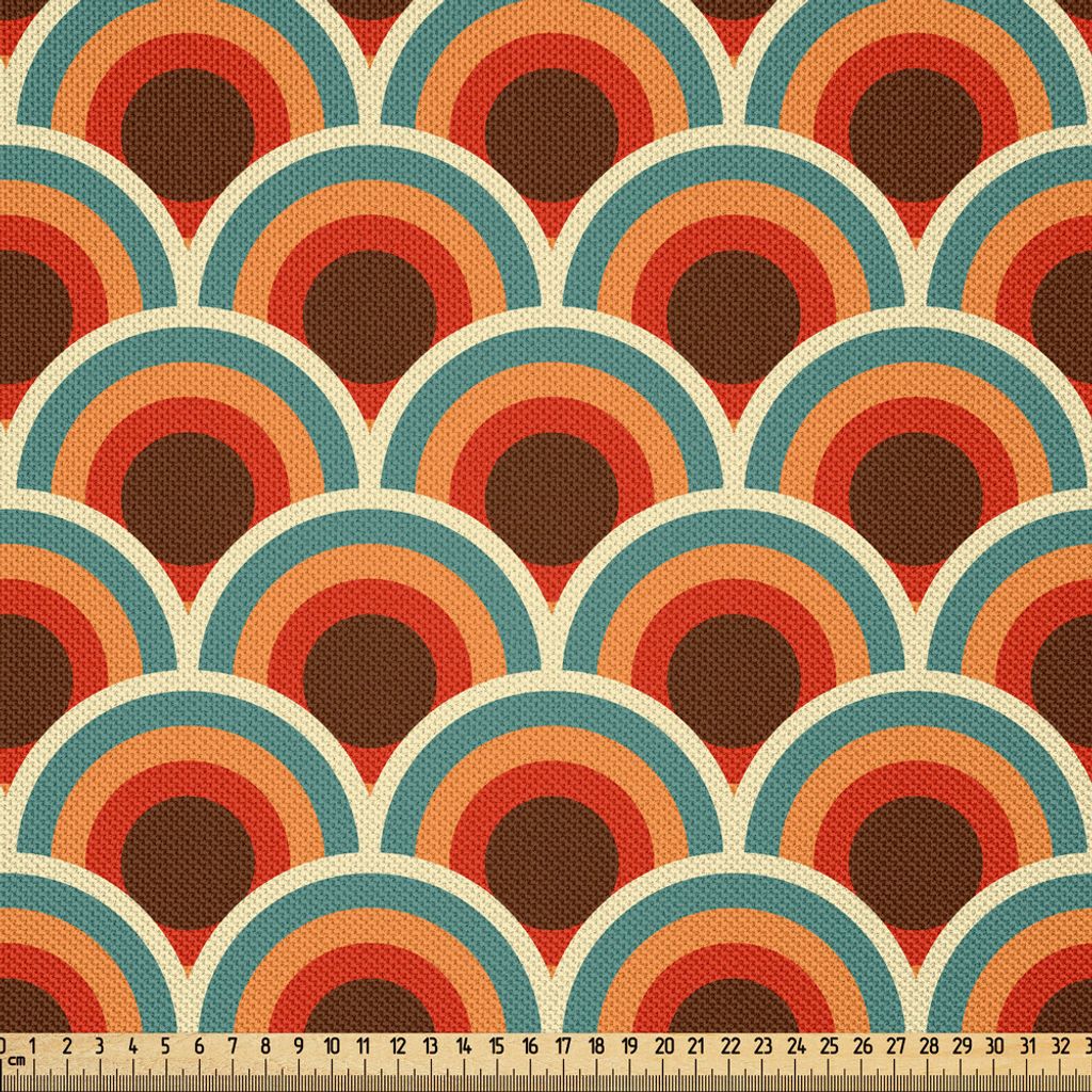 ABAKUHAUS Kreis Satin Stoff als Meterware, Konzeptionelle Design Retro-Stil Kreisformen Punkte Spots Curvy Wellig Altmodisch, 5 M (148 x 500 cm), M...