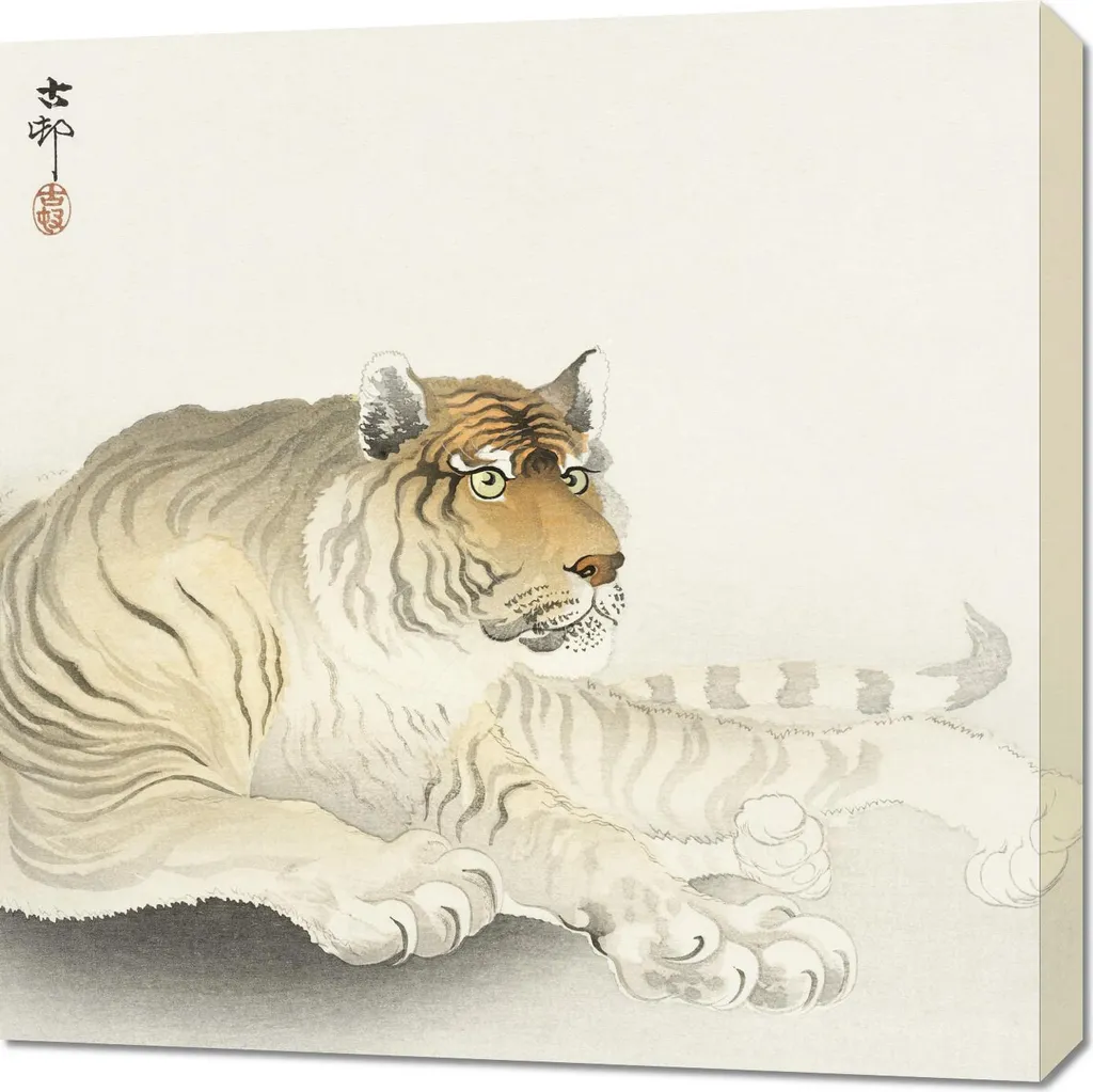 Quadro 70x70 cm Tigre Giapponese Koson: Tela Vintage per il Living