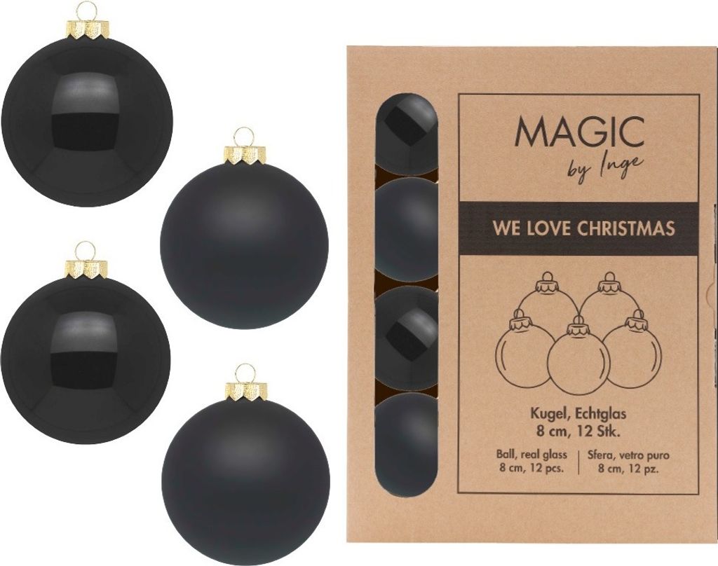 Weihnachtskugeln Glas 8cm 12 Stück - Ebony Black Produktbild 