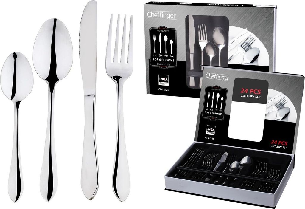 Cheffinger Besteckset für 6 Personen 24-teilig 18/10 Edelstahl Essbesteck Besteck