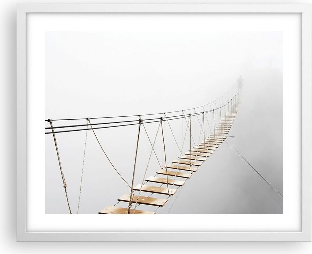 Gerahmtes Poster - Weißer Rahmen - Brücke ausgesetzt Nebel - 50x40 cm - Wand Bild - Wanddeko - Wandbilder - Kunstposter - Wandposter - Bilderrahm...