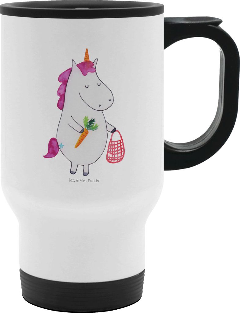 Mr. & Mrs. Panda Trinkbecher To Go Einhorn Vegan - Weiß - Geschenk, Reisebecher, Kaffeebecher, Becher, Kaffee-Thermobecher, Thermobecher, Rohkost,...