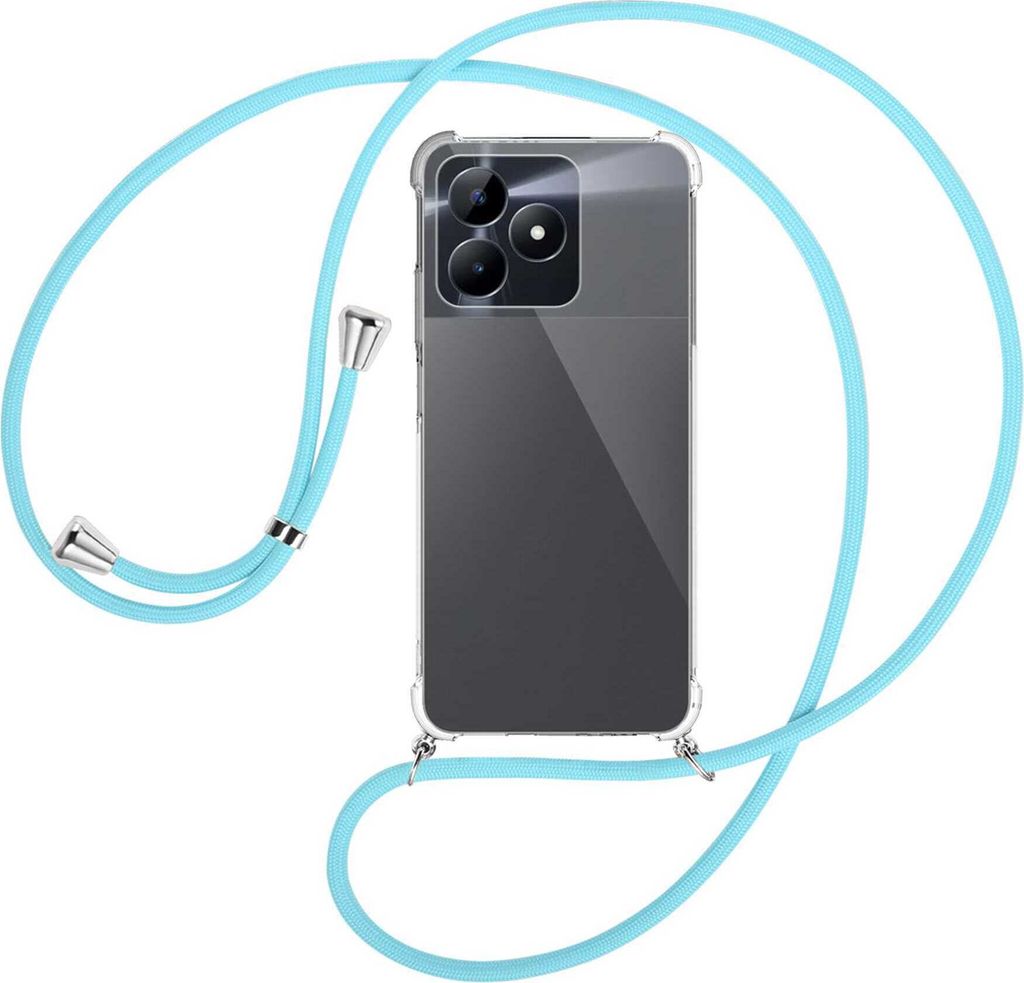 Handykette Backcover-Schutzhülle mit Band (Metall silberfarben) für Realme C51 (6.74'') - himmelblau