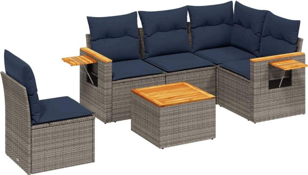 vidaXL 6-tlg. Garten-Sofagarnitur mit Kissen Grau Poly Rattan