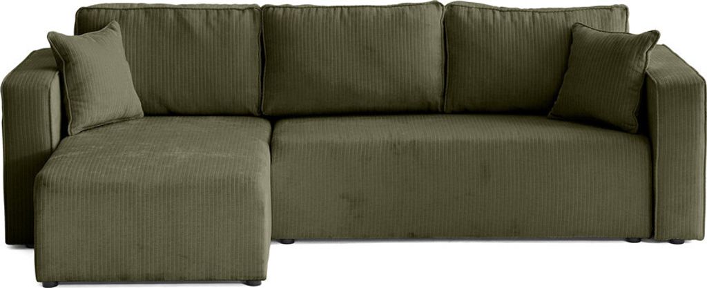 Best Möbel Topaze - 4-Sitzer Ecksofa beidseitig montierbar - Schlaffunktion und Bettkasten - aus Cordstoff flach , Grün