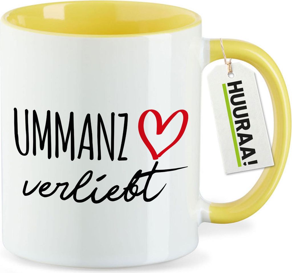 Huuraa Kaffeetasse Ummanz verliebt 330ml Gelb Keramik Kaffeebecher Geschenkidee