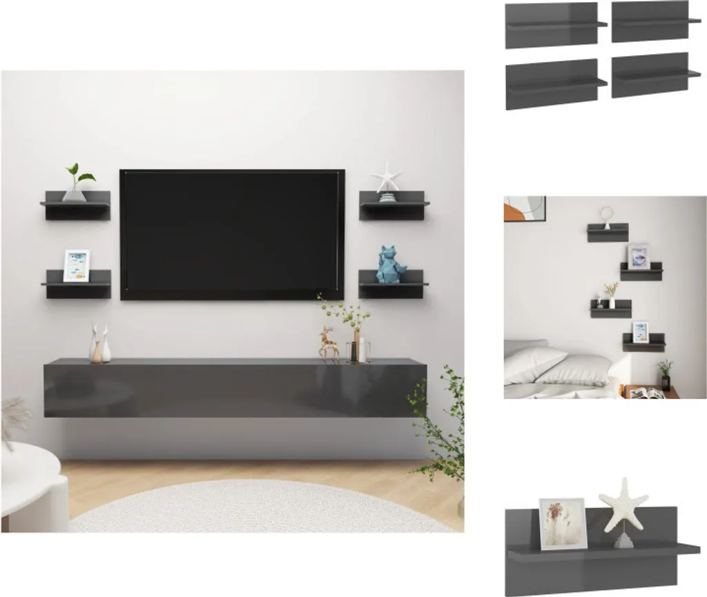 vidaXL Étagères murales 4 pcs Gris brillant 40x11,5x18 cm Déco Moderne