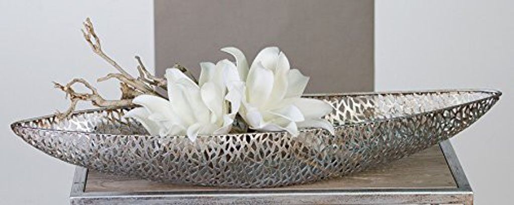 Moderne Dekoschale Obstschale Schale aus Keramik Silber Länge 39 cm 