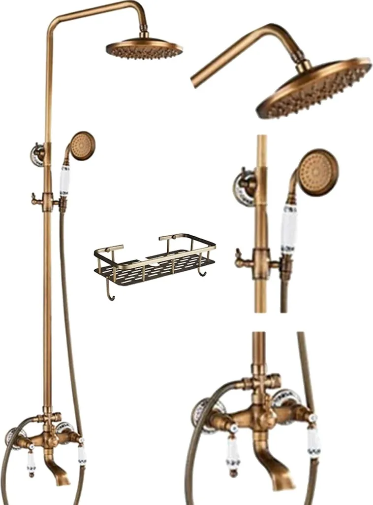 Set di miscelatori per doccia in ottone antico, design classico, comando a doppia maniglia, tipo D