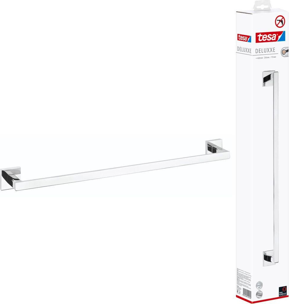 tesa Handtuchstange ohne Bohren - 50 cm chrom glänzend - einfach - DELUXXE
