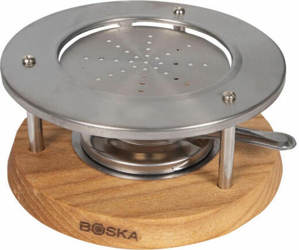 Boska Fondue-Untergestell Oslo, Gestell mit Fonduebrenner, Eichenholz, Edelstahl, Braun, Silberfarben, 340025